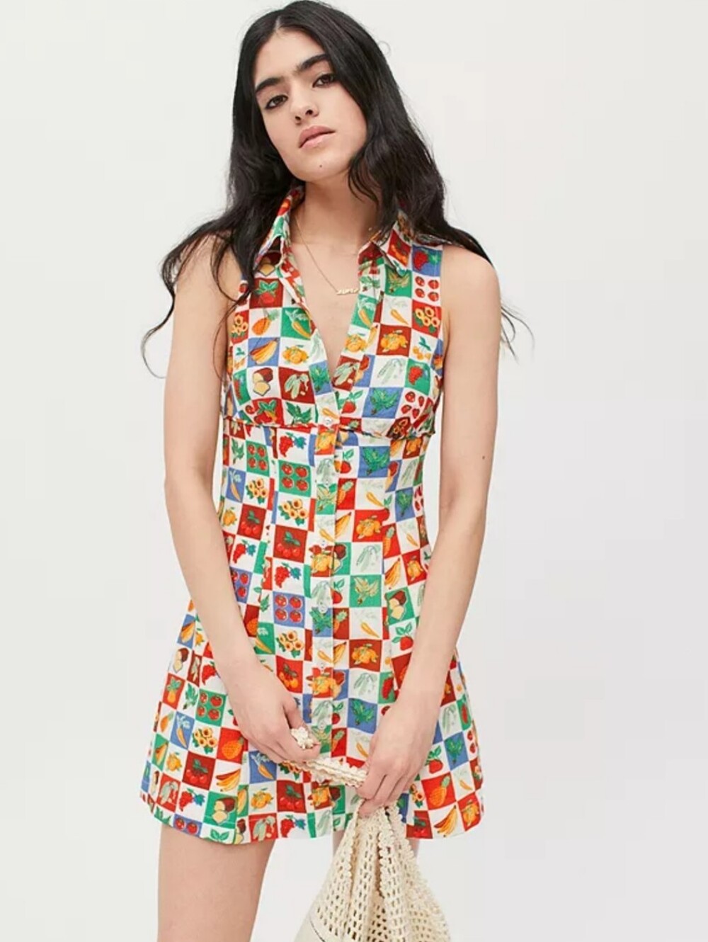 S Urban Outfittera Tia Multi Fruit Print Mini Tennis Dress Kitchen Cottagecore